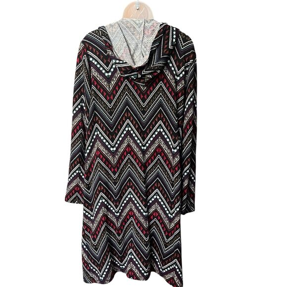 Cato Hooded Multicolor Chevron Duster Cardigan Sz L Aztec Geometric Artsy Tribal - Picture 10 of 11